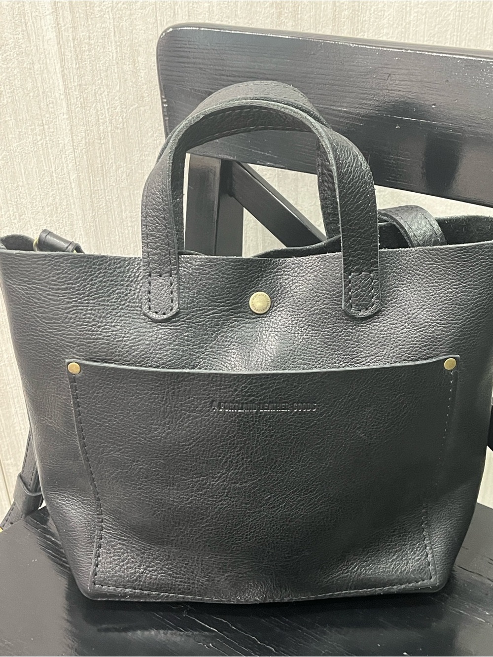 Portland Leather Black Pebbled Leather Mini Tote